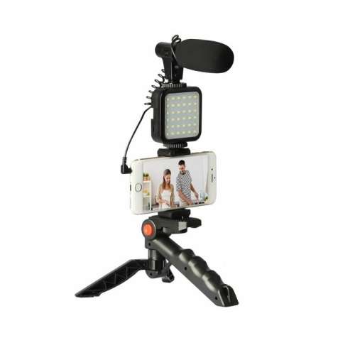 Vlogging Kit - Smartphone and Camera Vlogging Stand With LED Light and Mic