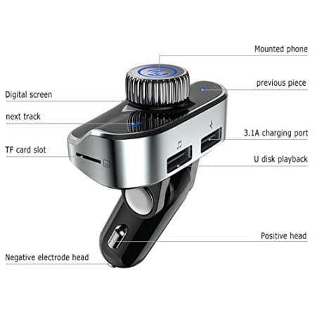 Bluetooth Car Charger - Car V7 BT Receiver - V7 FM radio, USB, SD(TF) Card & Bluetooth receiver