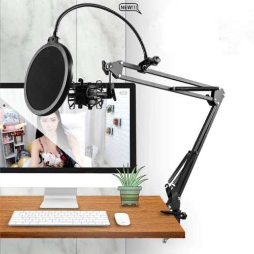Microphone + Stand -  3.5mm Jack PC/Mobile Condenser Microphone with Desk Clamp Stand