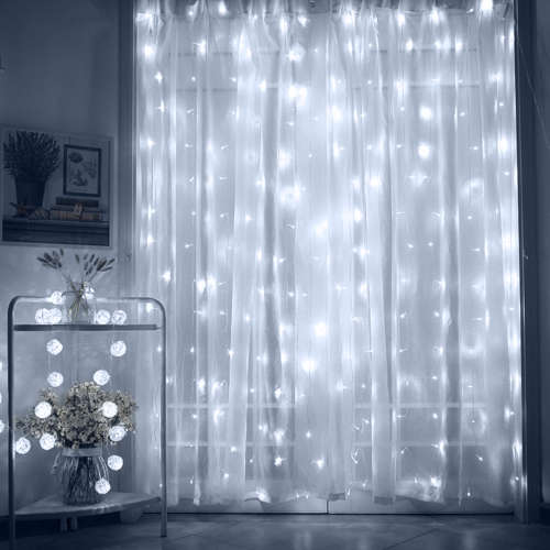 Fairy Curtain - 3m x 2m Fairy Curtain - White Fairy Curtain with 8 Light Modes