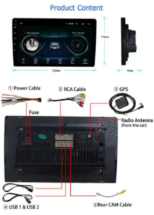 Android Car Radio - 10" Android Double Din Touch screen BT/USB/MP3 Mirror Link Media player