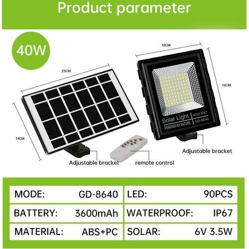 40W Solar Light - LED 40W Solar Floodlight - GD-8640 40W Solar Light