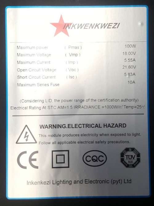 100W Solar Panel - Mono Cell 100W Solar Panel - Inkwe100W Mono Cell Solar Panel