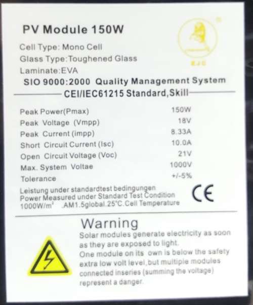 150W Solar Panel - Mono Cell 150W Solar Panel - EJC150W Mono Cell Solar Panel