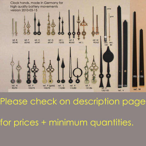 selection of clock hands for battery movements