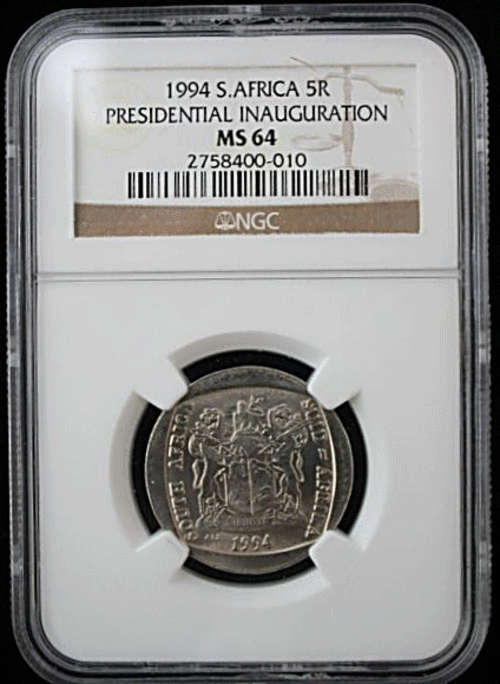 HIGH GRADE MANDELA INAUGURATION 1994 MS64 R5 COIN NGC GRADED