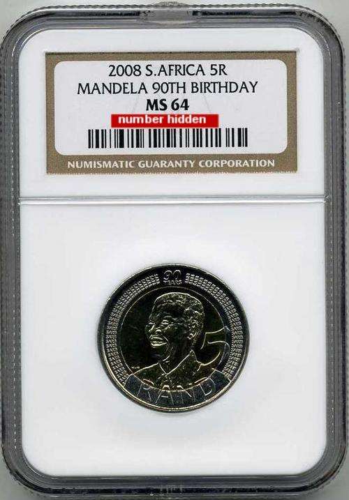 MANDELA BIRTHDAY 2008 SLABBED MS64 R5 COIN ***NGC GRADED MINT STATE 64 ***