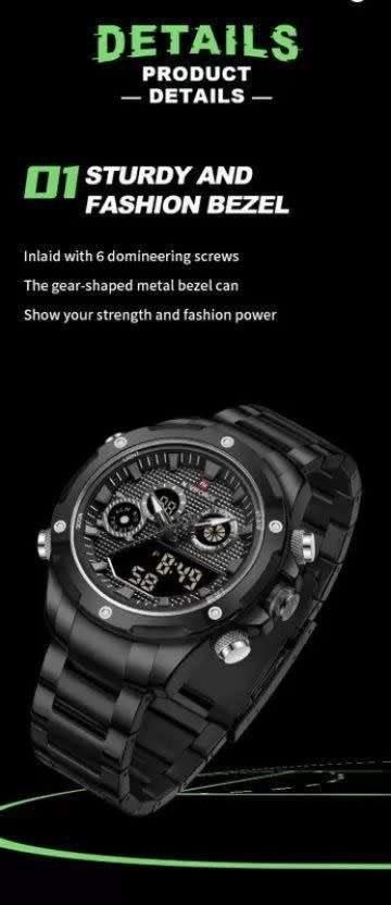 Naviforce 9217 Awakening Avant-Garde Sporty Power men`s Digital Stainless steel Wrist watch - GREEN