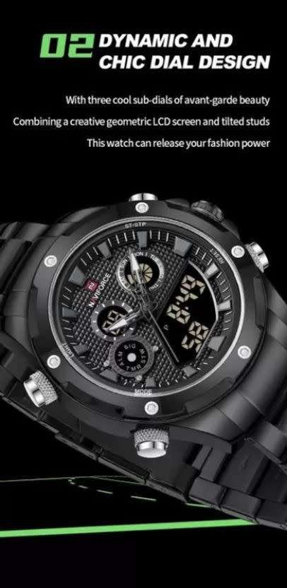 Naviforce 9217 Awakening Avant-Garde Sporty Power men`s Digital Stainless steel Wrist watch - GREEN
