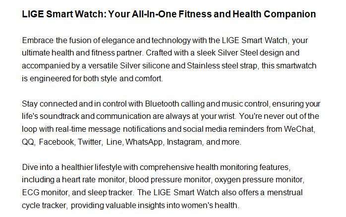 LIGE SMART SPORTS AND FITNESS WATCH STEEL + FREE SILICON STRAP