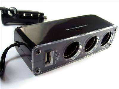 1 USB + 3 Car Cigarette Lighter Socket Splitter Charger