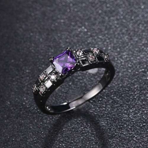 Vintage Black Gold Filled Rings With Purple CZ Amethyst