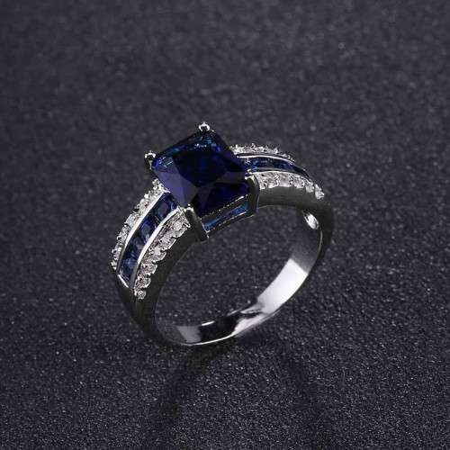 Exquizite Simulated Sapphire And Cubic Zirconia Gold Filled Ring