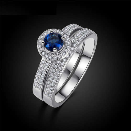 Exquizite Blue CZ Sapphire Silver Polished Ring