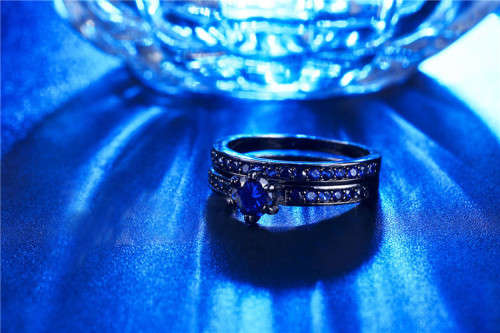 Blue Crystal Black Gold Filled ring