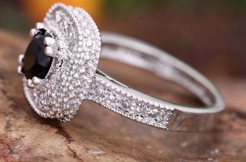 Exquizite Simulated Onyx Silver Polished Ring