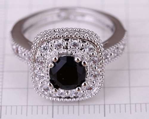 Exquizite Simulated Onyx Silver Polished Ring