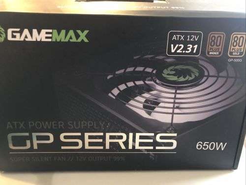 GameMax GP650 - ATX PSU 650W - WAPFC 80 Plus 14cm Fan Power Supply