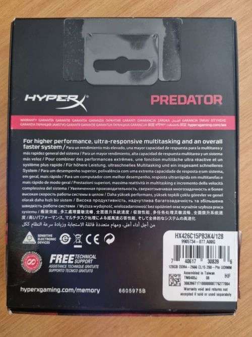 HyperX Predator Memory Black - 64GB Kit*(2x32GB) - DDR4 2666MT/s XMP CL15 DIMM