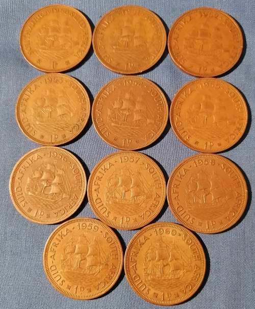SA Pennies 1950 - 1960 set