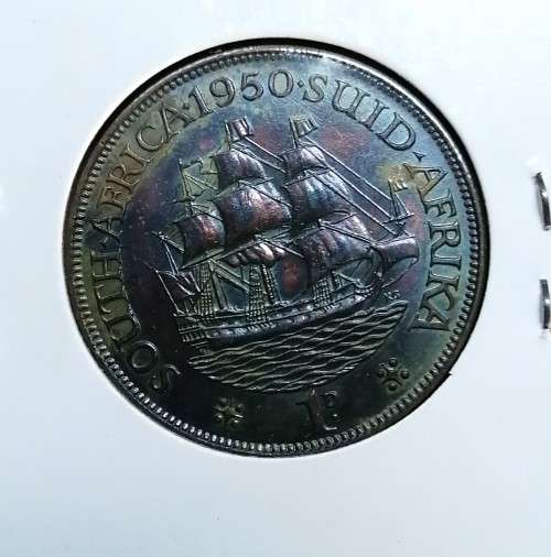 1950 SA Union 1 Penny Beautifull rainbow toning