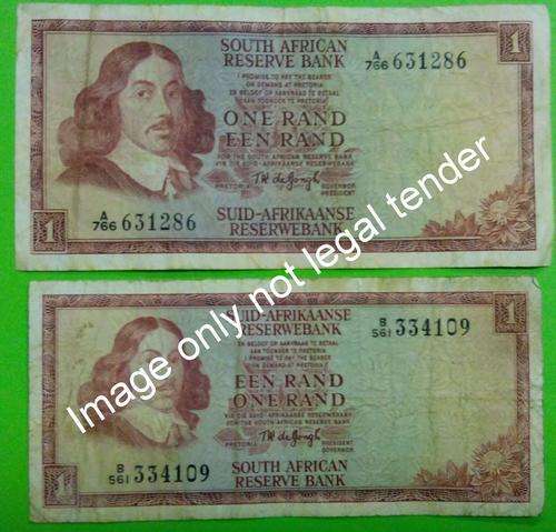 Two One rands signed by TW De Jongh