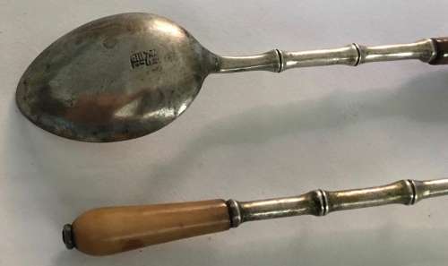 Antique Chinese silver bamboo teaspoons hallmarked sterling RARE