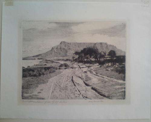 Hilda Mary WILSON (XIX-XX) Hilda Mary PEMBERTON etching original signed  "table mountain from links"