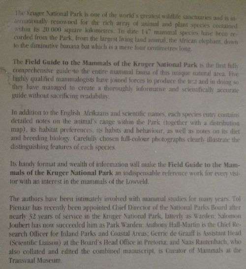 Field Guide to the Mammals of the Kruger National Park