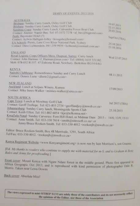 The Kenya Regiment Association - 4 x Magazines - See pictures for publication dates