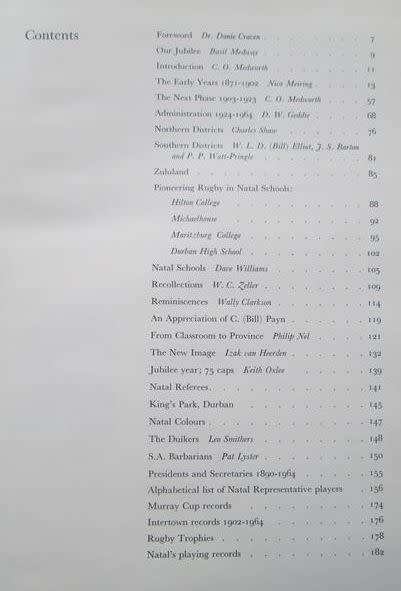 History of Natal Rugby 1870-1964 C.O. Medworth