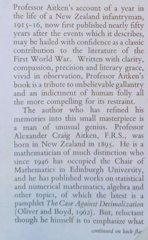 Gallipoli to the Somme - Recollections of a New Zealand Infantryman - Alexander Aitken - Hardcover