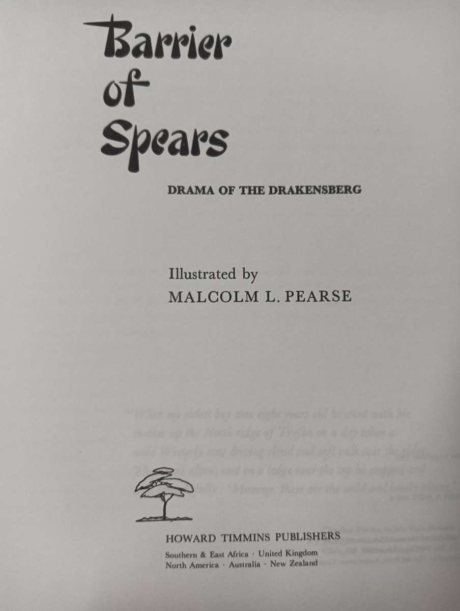 Barrier of Spears - Drama of the Drakensberg - R.O. Pearse - Hardcover - 304 Pages