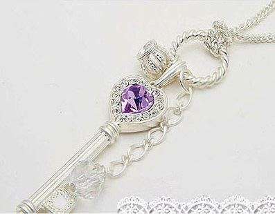Lovely Key Crown Crystal Charm Necklace