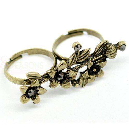 Flower Adjustable Two Fingers Double Rings