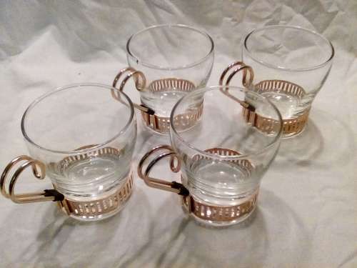 THESE ARE 4 STUNNING TURKISH TEA CUPS IN STEEL STANDS - BEAUTIFUL!!