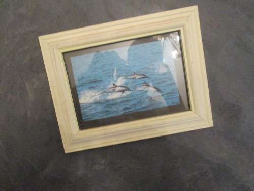 THIS IS SUCH A BEAUTIFUL FRAMED 'SWIMMING DOLPHINS' REAL STUNNING HANGING PIECE!!!!