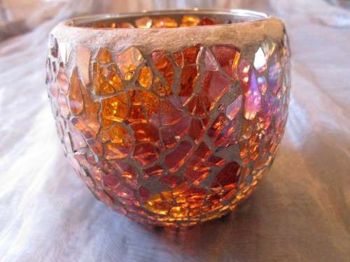 THIS IS AN EXQUISITE GLASS TEA LIGHT HOLDER-BEAUTIFUL COLOURED GLASS PIECE - NICE PIECE!!!!