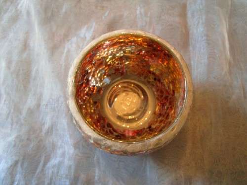 THIS IS AN EXQUISITE GLASS TEA LIGHT HOLDER-BEAUTIFUL COLOURED GLASS PIECE - NICE PIECE!!!!
