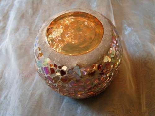 THIS IS AN EXQUISITE GLASS TEA LIGHT HOLDER-BEAUTIFUL COLOURED GLASS PIECE - NICE PIECE!!!!