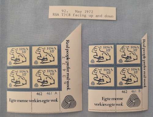RSA - 1972 - Wool 15c - Control blocks # 461 -467  - MNH