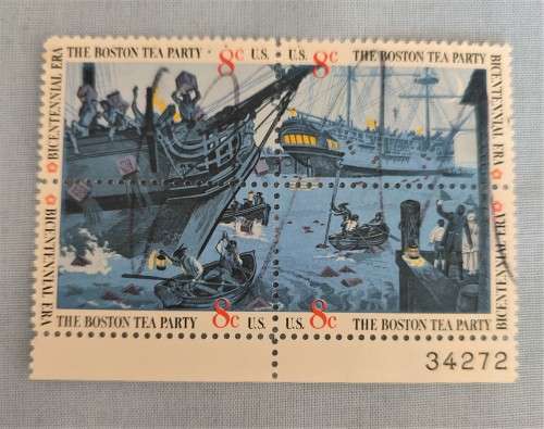 USA 1973 BOSTON TEA PARTY #1480-1483 Numbered Margin BLOCK 4