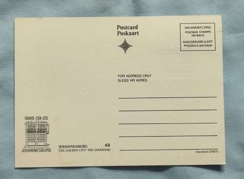 RSA 1985  Johannesburg - The Golden City  PostCARD 49