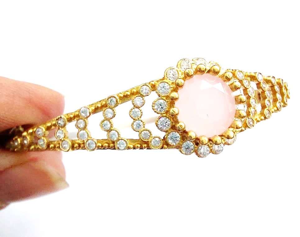 Authentic Turkish Cuff Bangle With Rose Quarts