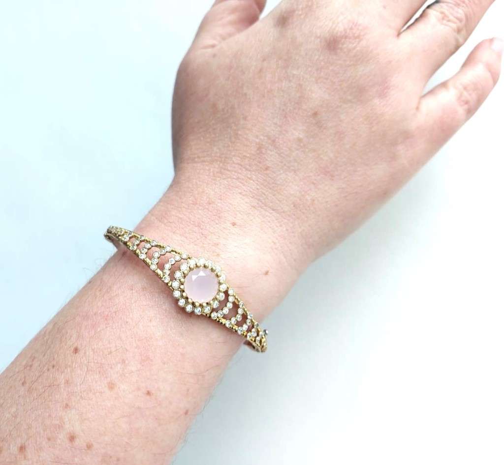 Authentic Turkish Cuff Bangle With Rose Quarts