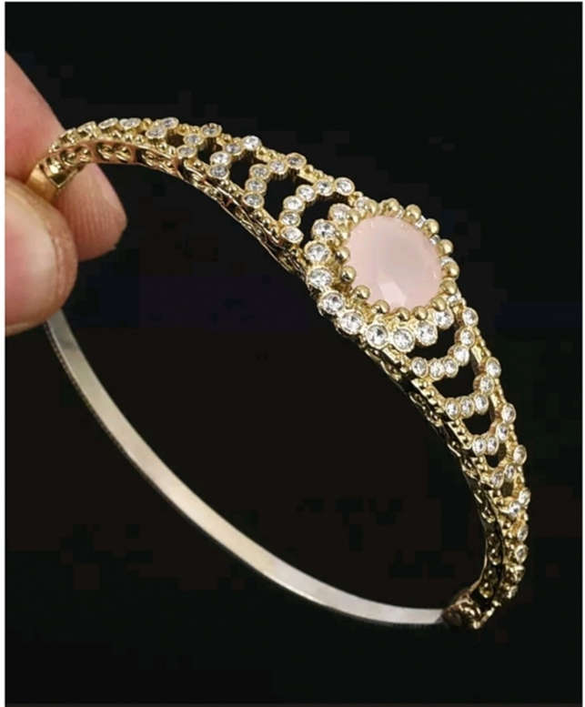 Authentic Turkish Cuff Bangle With Rose Quarts