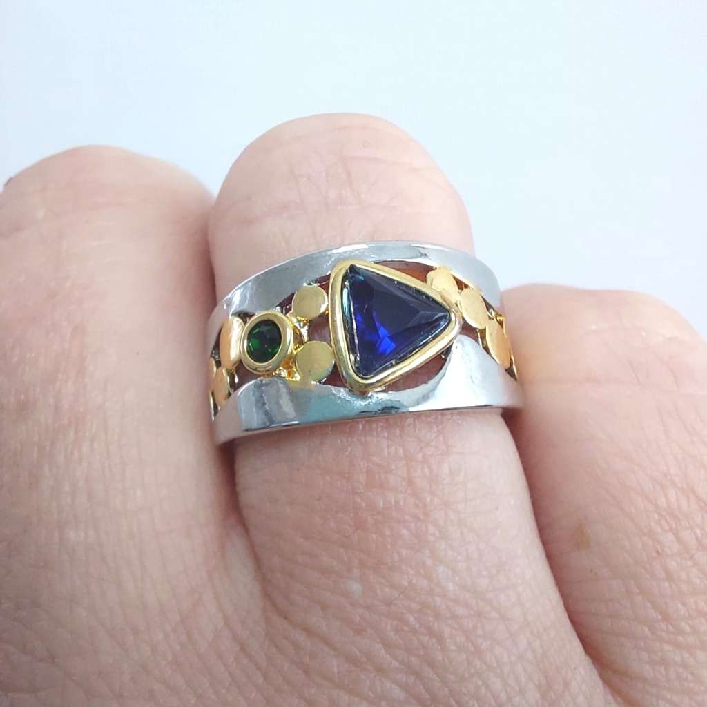Silver Ring with Simulated Gemstones