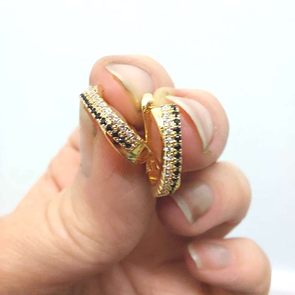 Black & White Cubic Zirconia Cuff Earrings in Yellow Gold Plating