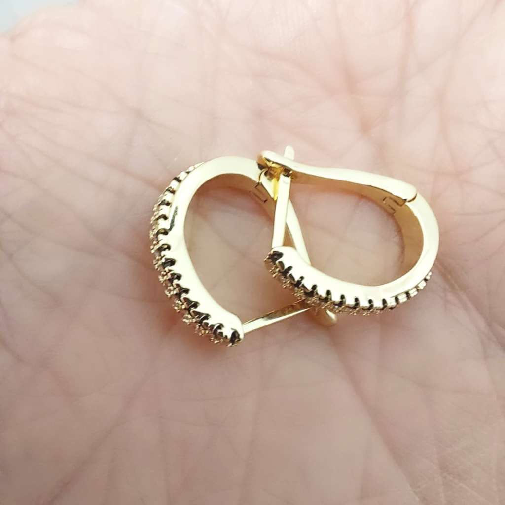 Black & White Cubic Zirconia Cuff Earrings in Yellow Gold Plating