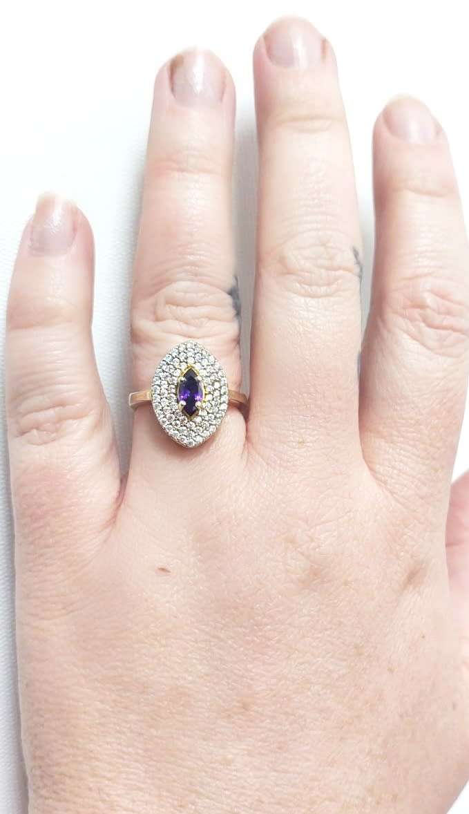 Authentic Turkish Ring with Topaz Dots and centre Amethyst